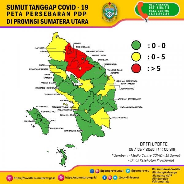 Peta Persebaran PDP di Provinsi Sumatera Utara 6 Mei 2020 